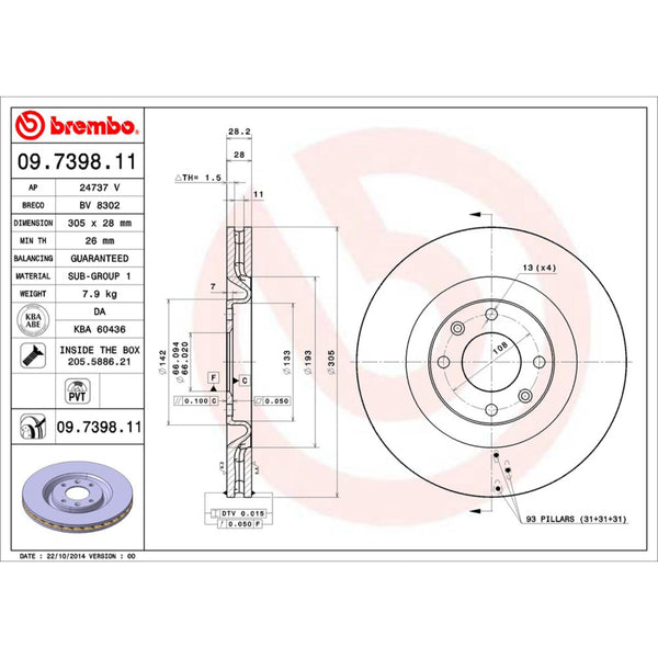 Disco De Freno Delantero Para Peugeot 406 2001-2005