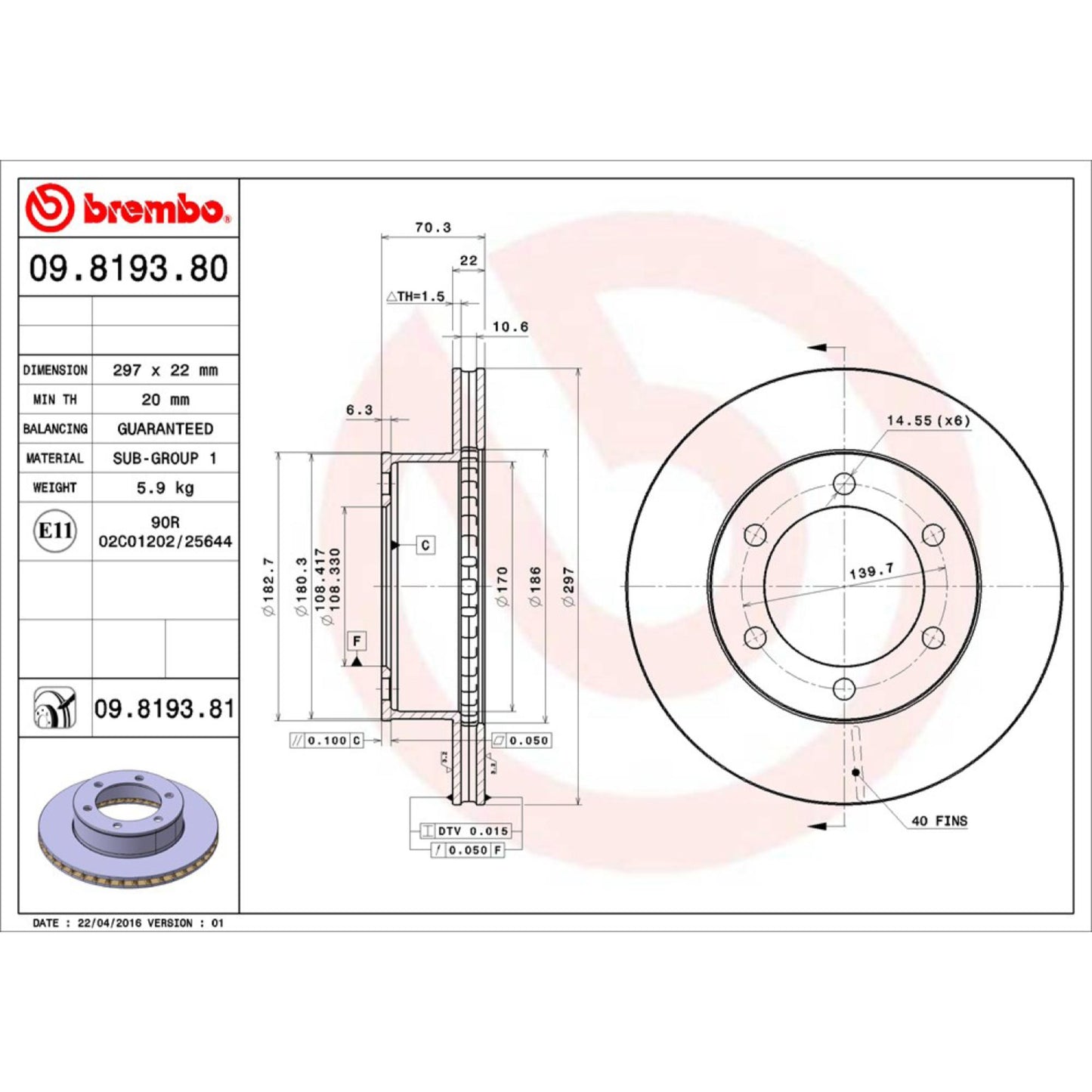 Disco De Freno Delantero Para Toyota 4Runner 1996-2002