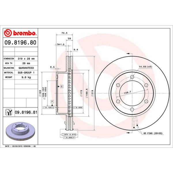 Disco De Freno Delantero Para Toyota Tundra 2000-2006