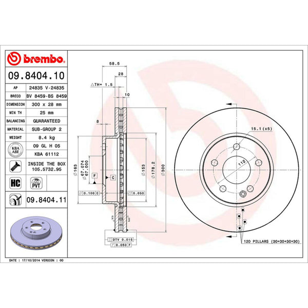 Disco De Freno Delantero Para Mercedes-Benz Vito 2009-2013