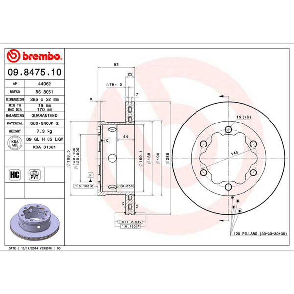 Disco De Freno Trasero Para Dodge Sprinter 3500 2003-2006