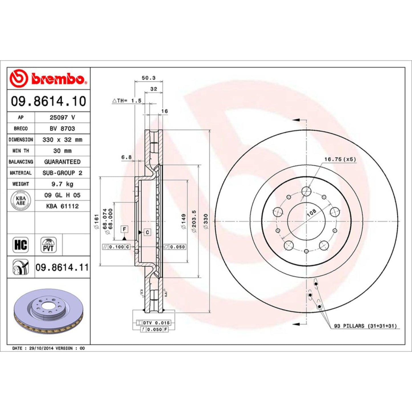 Disco De Freno Delantero Para Volvo S60 2004-2007