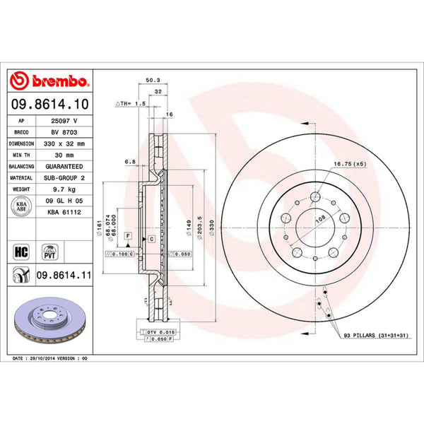 Disco De Freno Delantero Para Volvo S60 2004-2007