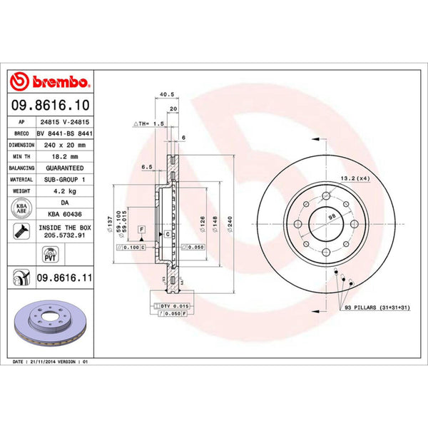 Disco De Freno Delantero Para Fiat Panda 2007-2012