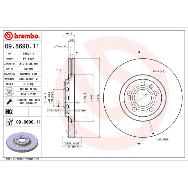 Disco De Freno Delantero Para Audi A8 Quattro 1997-1999