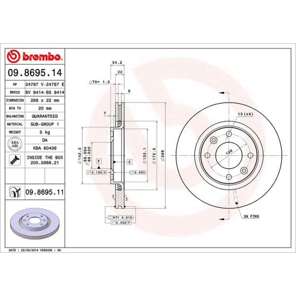Disco De Freno Delantero Para Peugeot 206 2001-2009