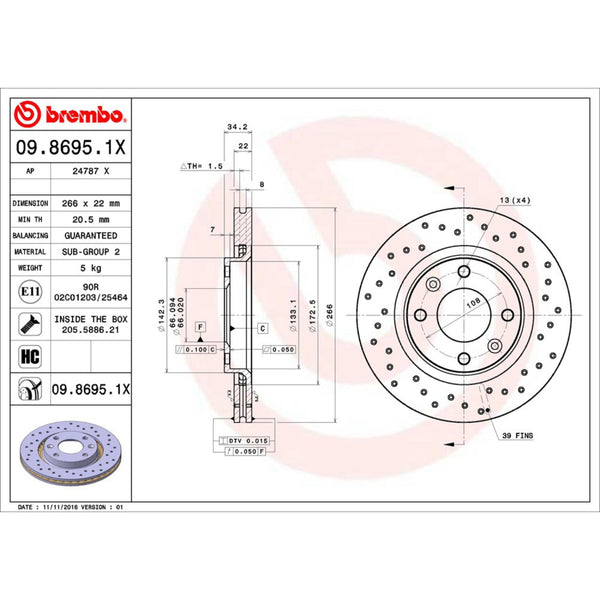 Disco De Freno Delantero Para Peugeot 206 2001-2009