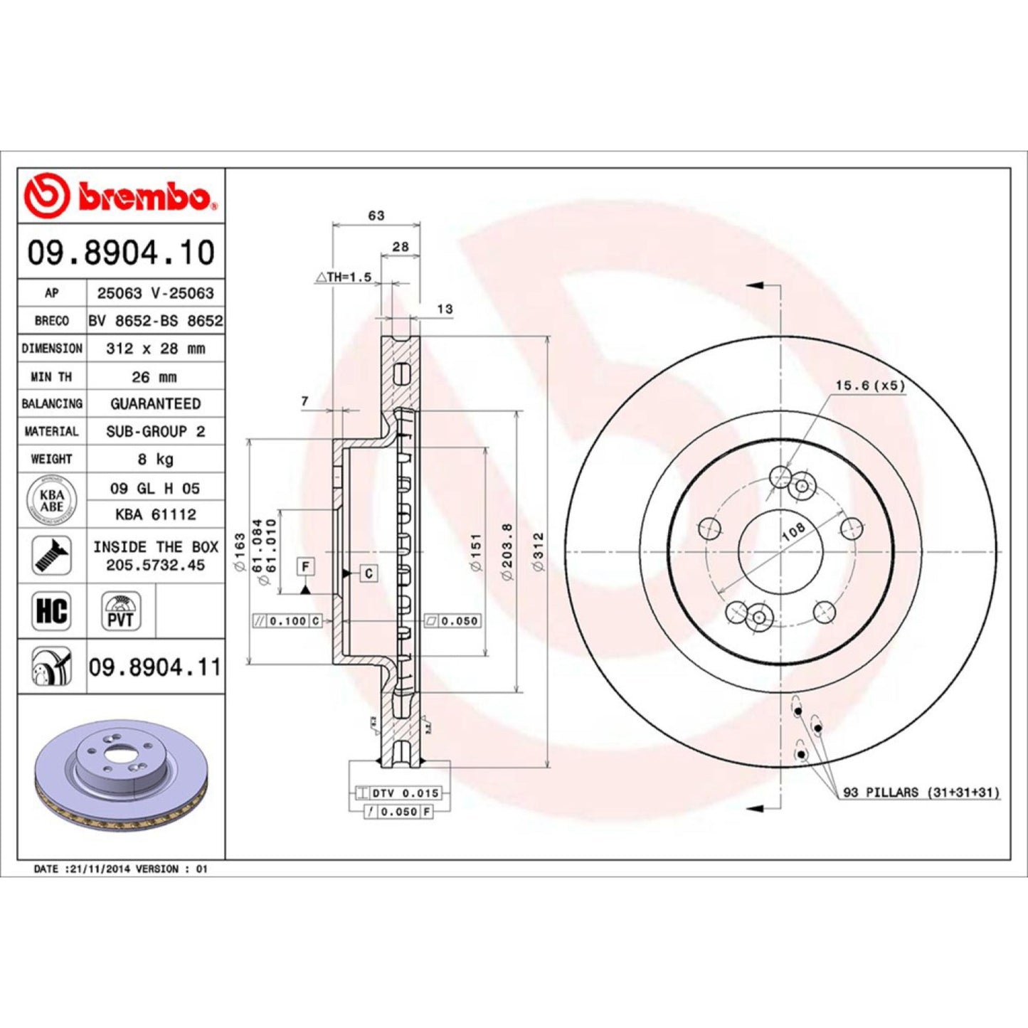 Disco De Freno Delantero Para Renault Megane 2005-2008