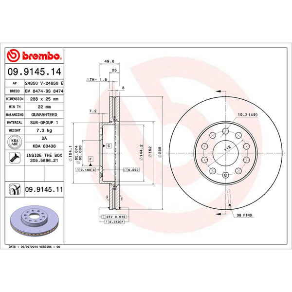 Disco De Freno Delantero Para Volkswagen Jetta 2005-2023