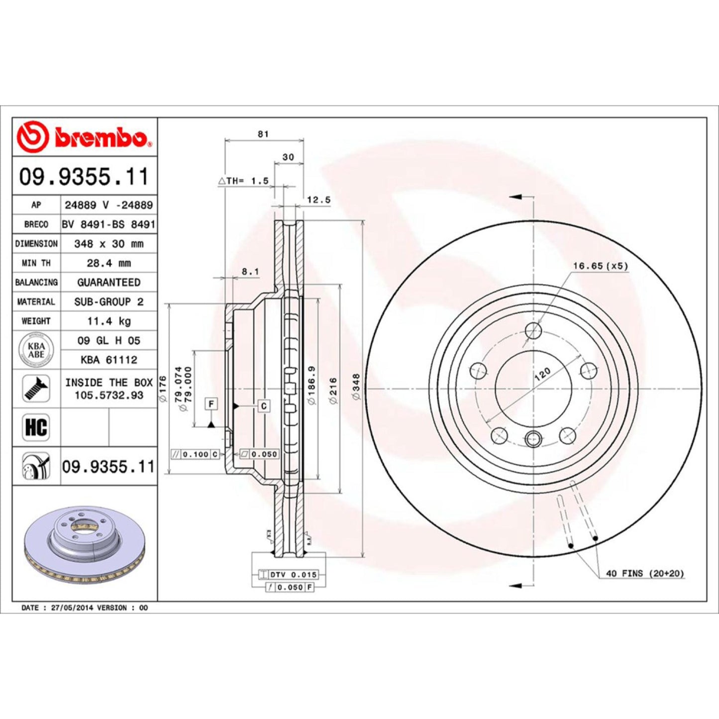 Disco De Freno Delantero Para Bmw 745I 2002-2005