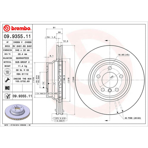 Disco de Freno Delantero para BMW 745I 2002-2005 348 mm 30 mm de espesor 5 birlos