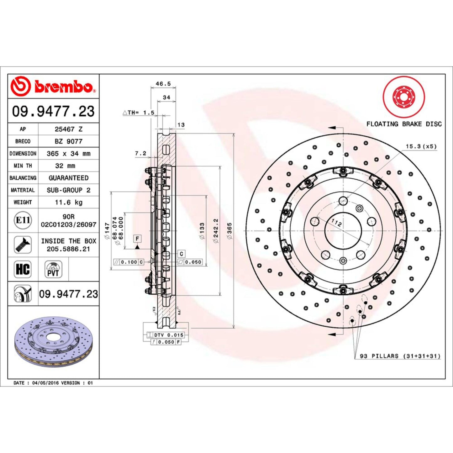 Disco De Freno Delantero Para Audi Rs4 2007-2008