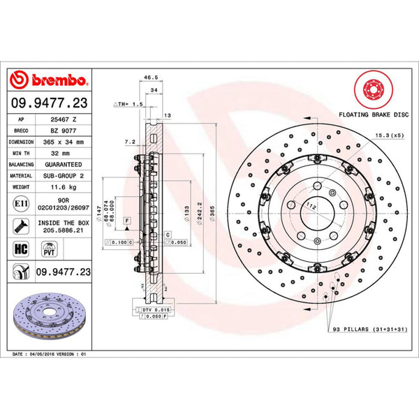 Disco De Freno Delantero Para Audi Rs4 2007-2008