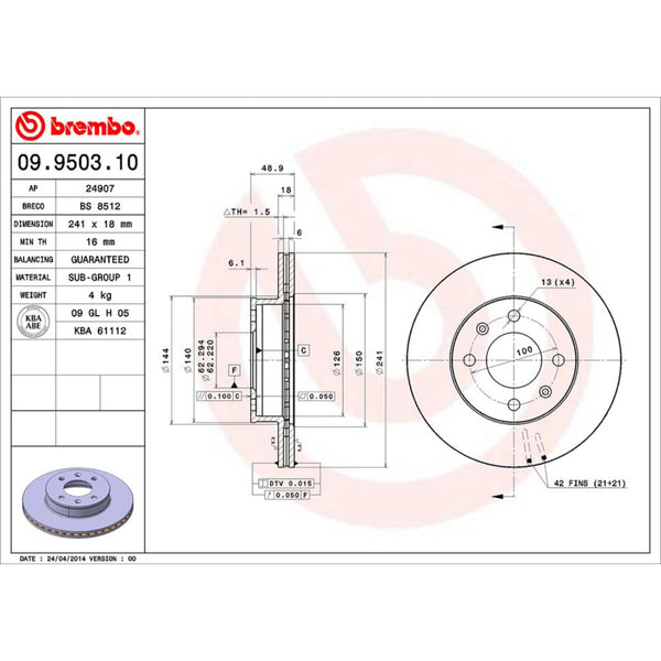 Disco De Freno Delantero Para Dodge I10 2012-2014