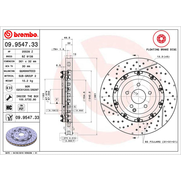 Disco De Freno Delantero Para Mercedes-Benz Slk55 Amg 2005-2011