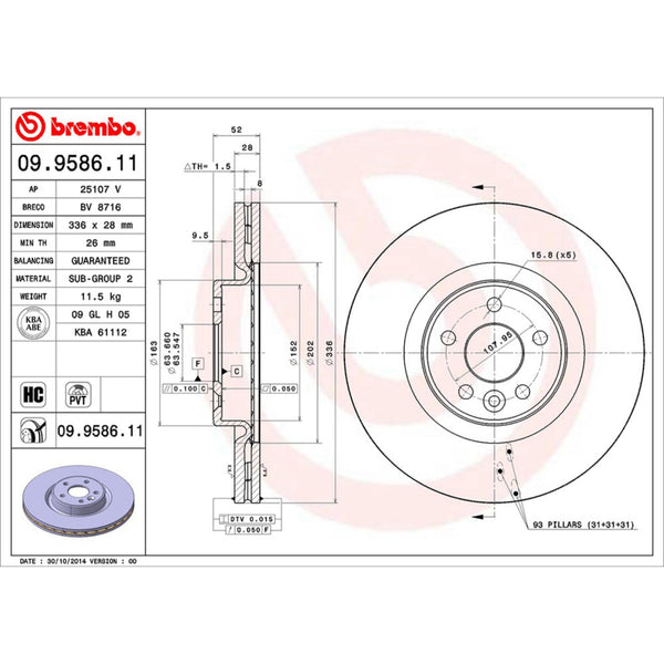Disco De Freno Delantero Para Volvo S80 2007-2016