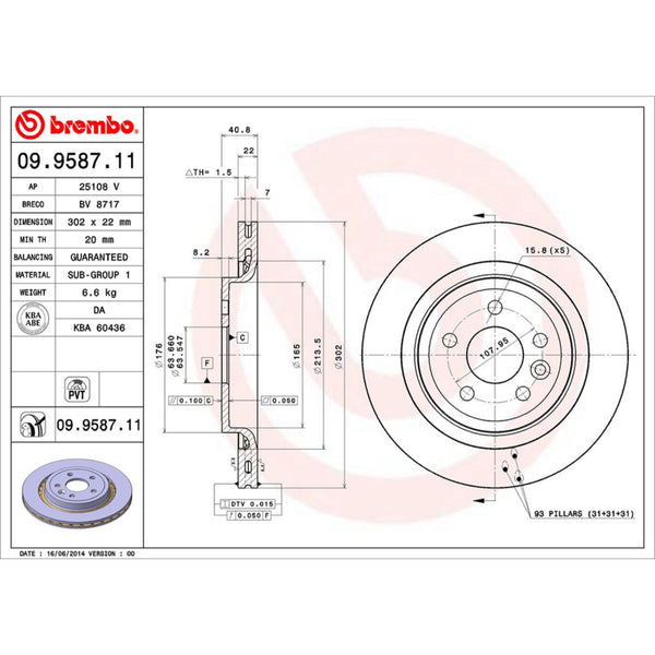 Disco De Freno Trasero Para Volvo S80 2007-2016