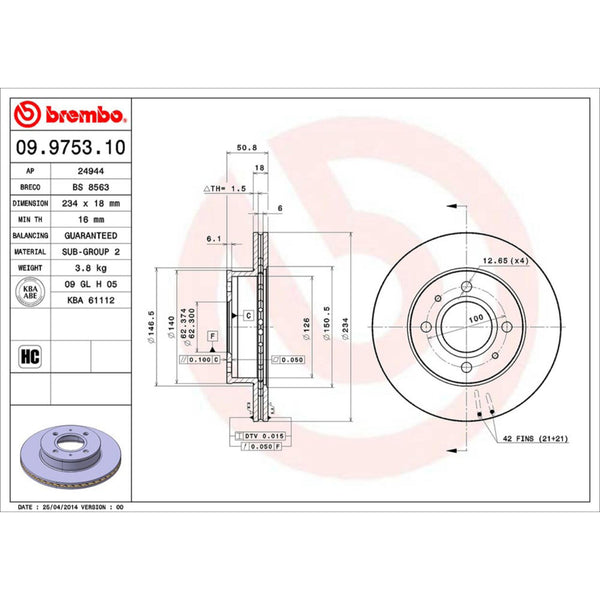 Disco De Freno Delantero Para Dodge Atos 2001-2012