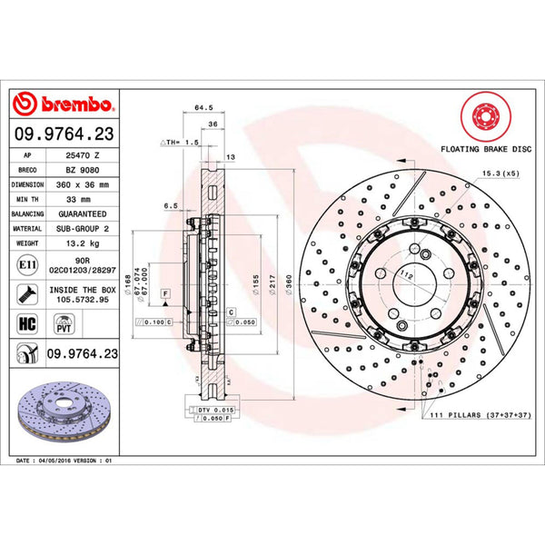 Disco De Freno Delantero Para Mercedes-Benz E63 Amg 2007-2011