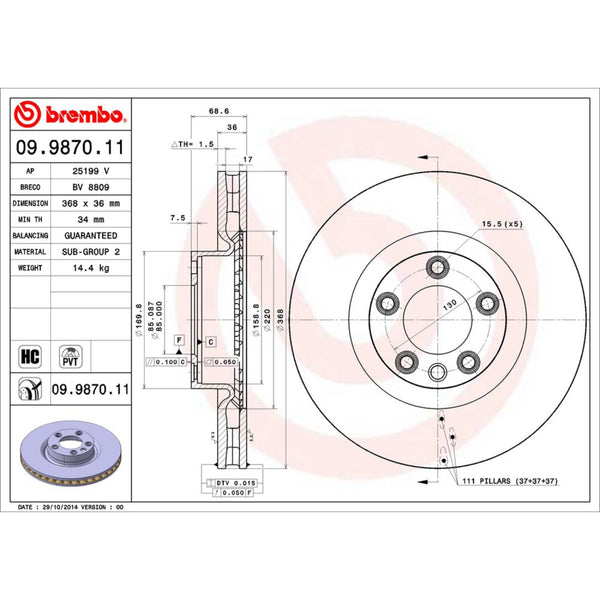 Disco De Freno Delantero Para Volkswagen Touareg 2004-2010