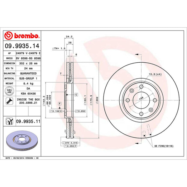 Disco De Freno Delantero Para Peugeot 207 2008-2010