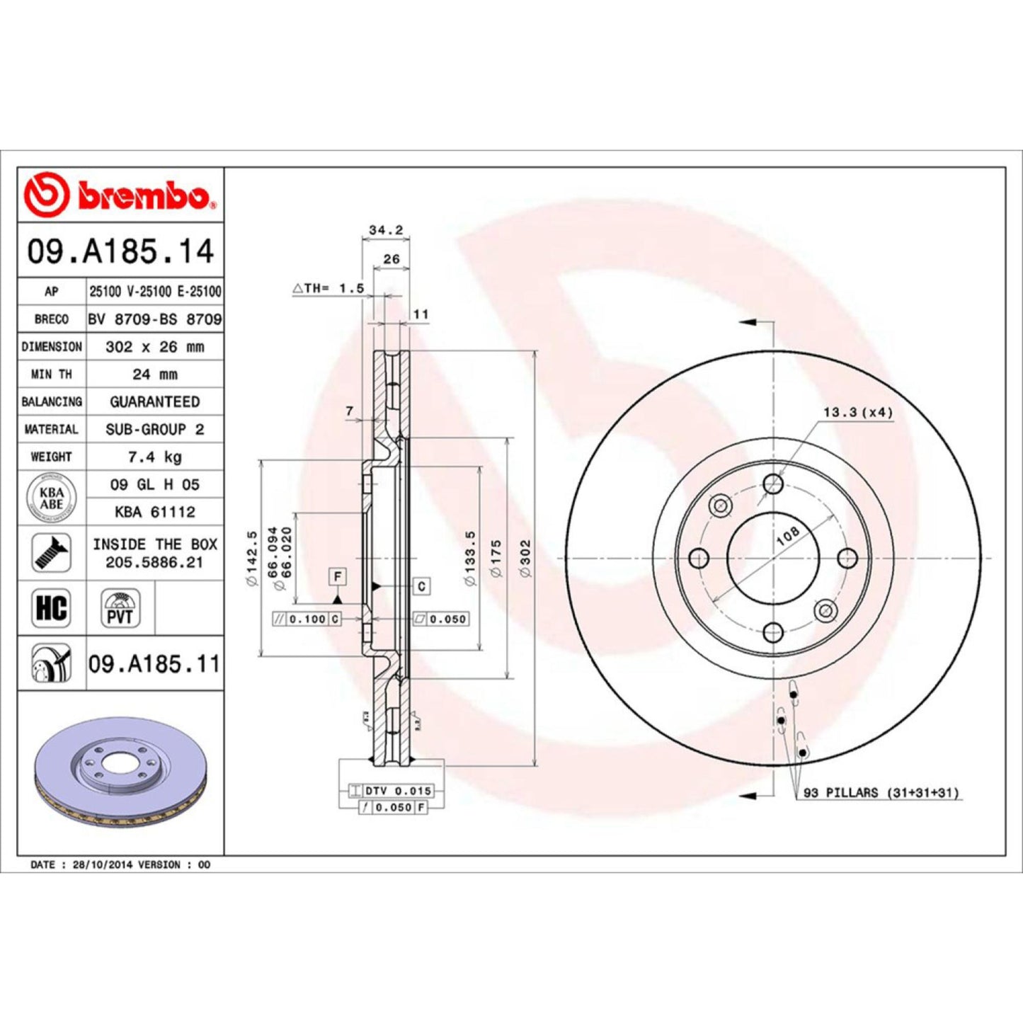 Disco De Freno Delantero Para Peugeot 308 2009-2014