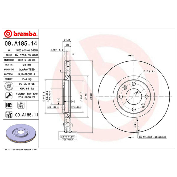 Disco De Freno Delantero Para Peugeot 308 2009-2014