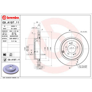 Disco de Freno Trasero para Mitsubishi Lancer 2008-2015 330 mm 22 mm de espesor 5 birlos