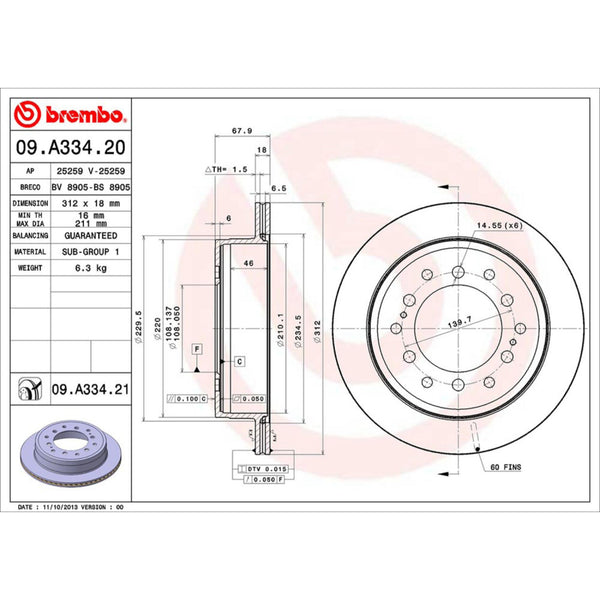 Disco De Freno Trasero Para Toyota 4Runner 2010-2019