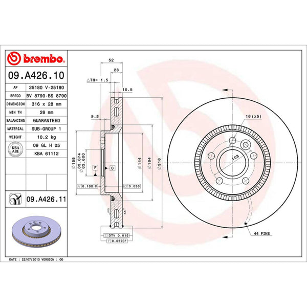 Disco De Freno Delantero Para Land Rover Lr2 2008-2014