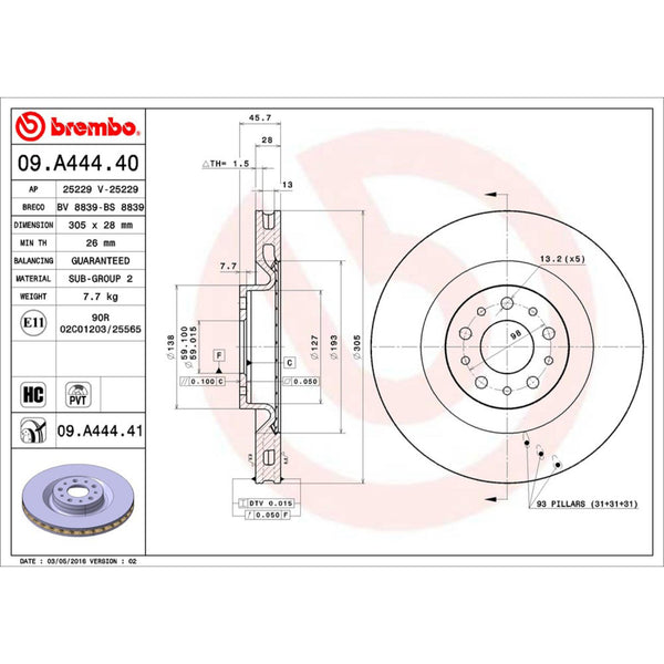 Disco De Freno Delantero Para Fiat 500L 2014-2020