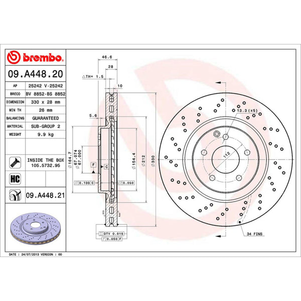 Disco De Freno Delantero Para Mercedes-Benz Slk350 2005-2009
