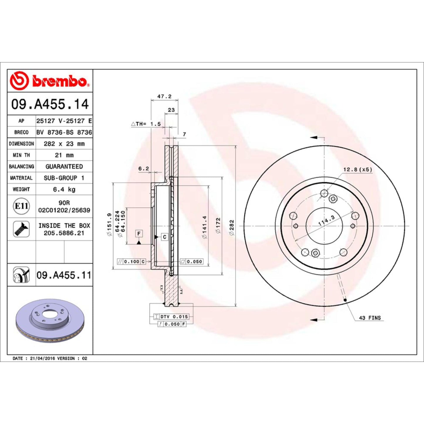 Disco De Freno Delantero Para Honda Civic 2013-2015