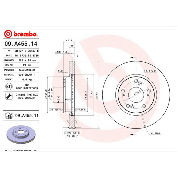Disco De Freno Delantero Para Honda Civic 2013-2015