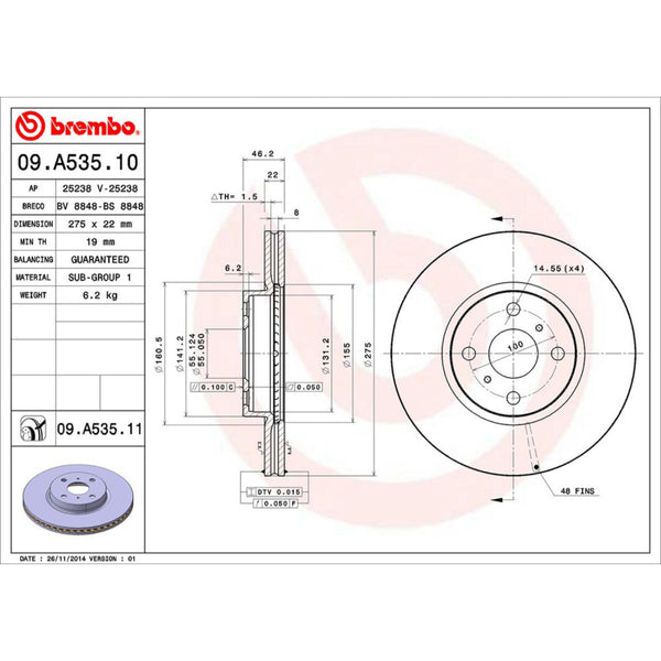 Disco De Freno Delantero Para Toyota Yaris 2012-2022