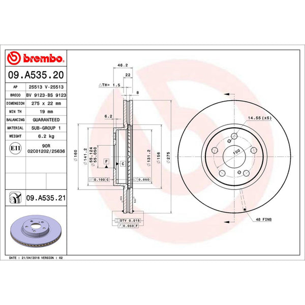 Disco De Freno Delantero Para Toyota Corolla 2009-2019