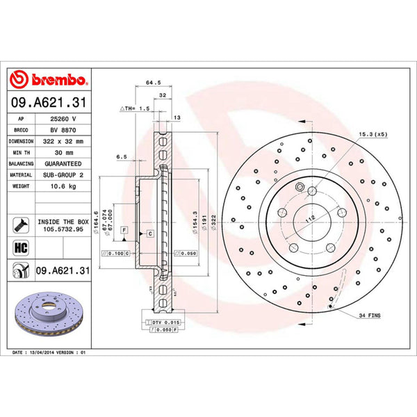 Disco De Freno Delantero Para Mercedes-Benz C350 2008-2015