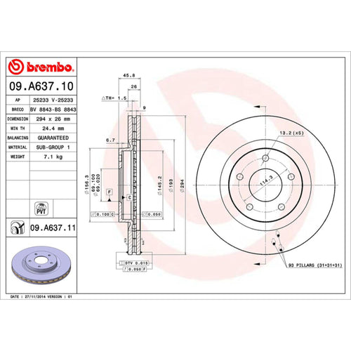 Disco De Freno Delantero Para Dodge Caliber 2007-2008