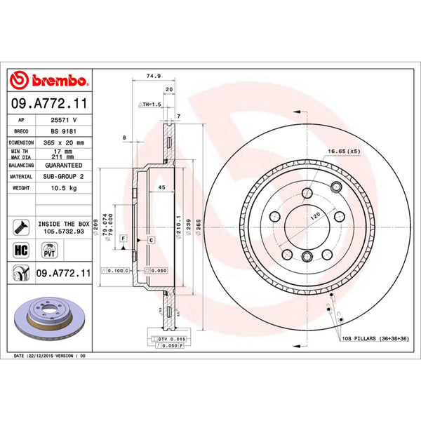 Disco De Freno Trasero Para Land Rover Range Rover 2010-2012