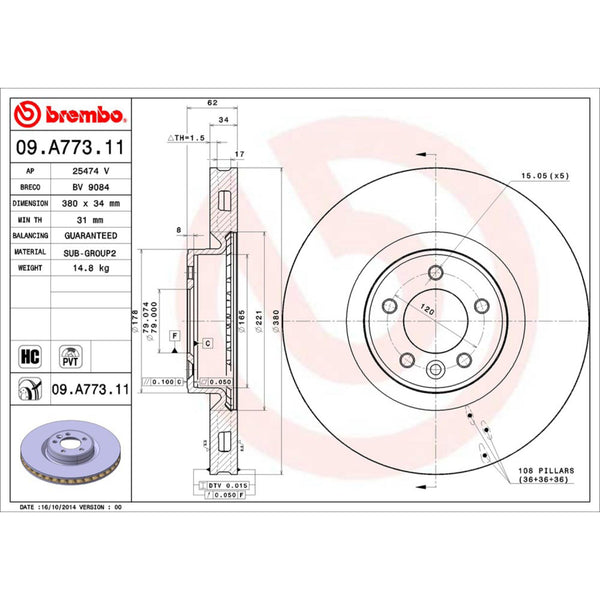 Disco De Freno Delantero Para Land Rover Range Rover Sport 2010-2017