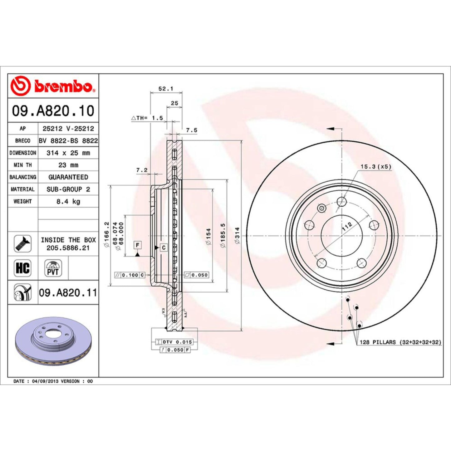 Disco De Freno Delantero Para Audi A4 2009-2022