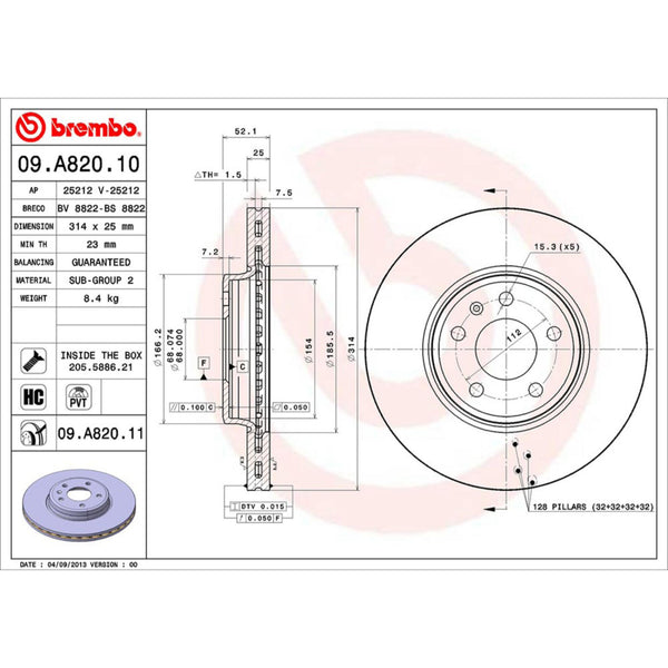 Disco De Freno Delantero Para Audi A4 2009-2022
