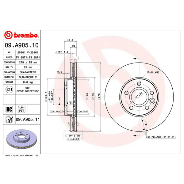 Disco De Freno Delantero Para Volvo C30 2007-2013