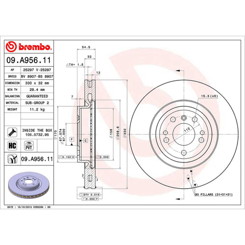 Disco De Freno Delantero Para Mercedes-Benz Ml350 2010-2015