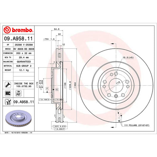 Disco De Freno Delantero Para Mercedes-Benz Ml350 2010-2015