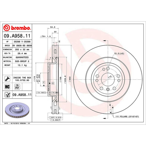 Disco De Freno Delantero Para Mercedes-Benz Ml350 2010-2015