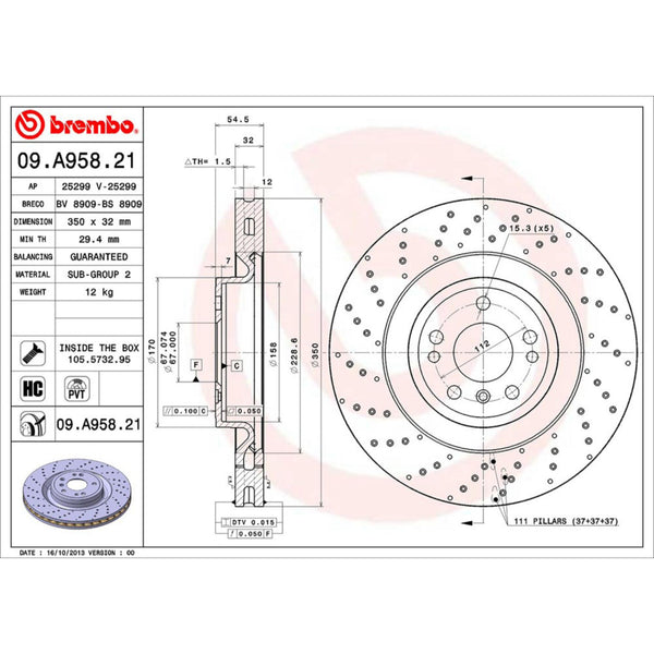 Disco De Freno Delantero Para Mercedes-Benz Ml350 2010-2015