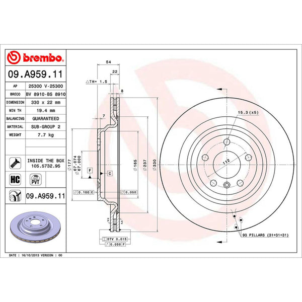 Disco De Freno Trasero Para Mercedes-Benz Ml350 2010-2015