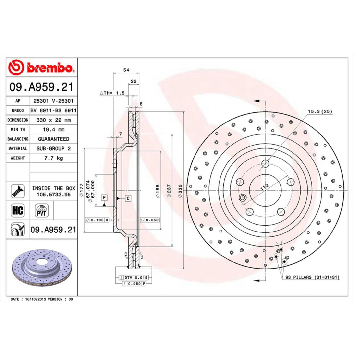 Disco De Freno Trasero Para Mercedes-Benz Ml350 2010-2015