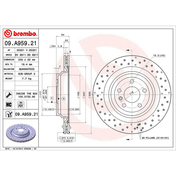 Disco De Freno Trasero Para Mercedes-Benz Ml350 2010-2015